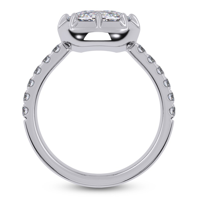 Main Image 4 of Cushion-Cut Lab-Grown Diamond East-West Engagement Ring 3-1/4 ct tw 14K White Gold