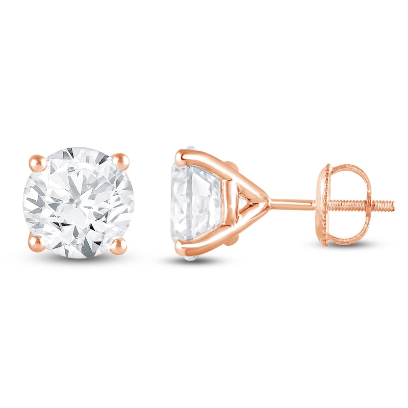 Main Image 1 of Round-Cut Lab-Grown Diamond Solitaire Stud Earrings 6 ct tw 14K Rose Gold (SI2/F)