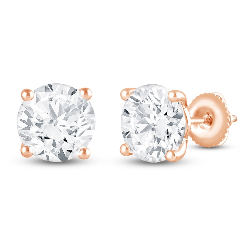 Main Image 2 of Round-Cut Lab-Grown Diamond Solitaire Stud Earrings 6 ct tw 14K Rose Gold (SI2/F)