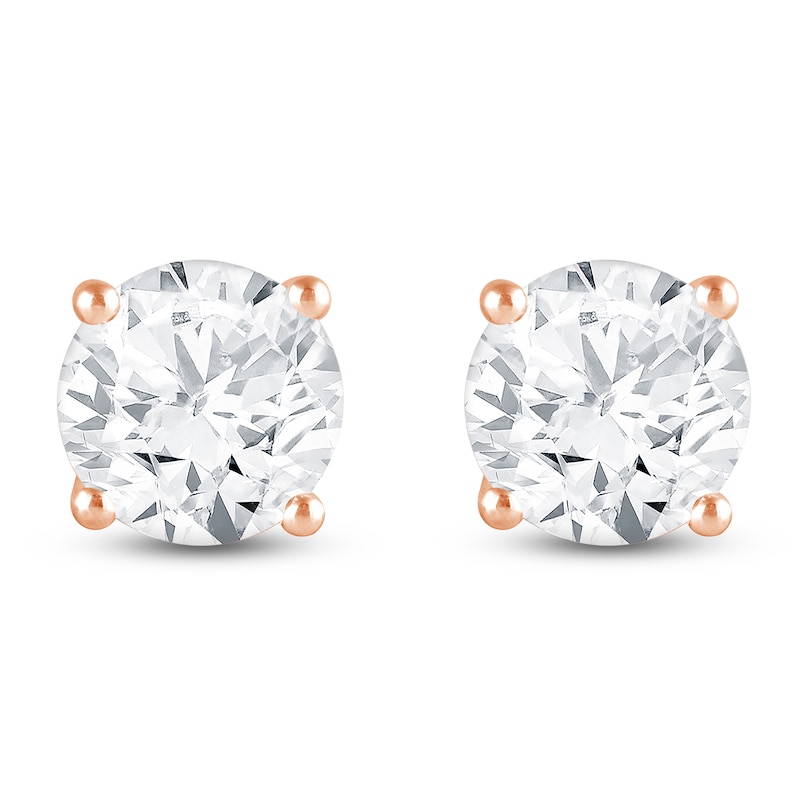 Main Image 3 of Round-Cut Lab-Grown Diamond Solitaire Stud Earrings 6 ct tw 14K Rose Gold (SI2/F)
