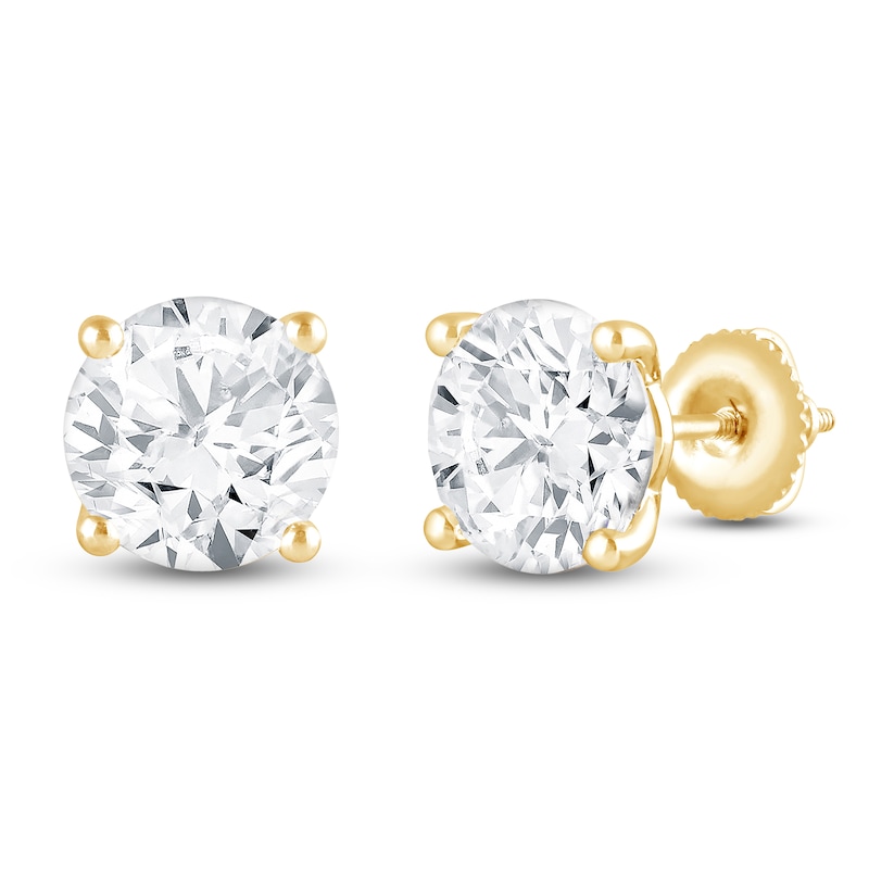 Main Image 2 of Round-Cut Lab-Grown Diamond Solitaire Stud Earrings 6 ct tw 14K Yellow Gold (SI2/F)