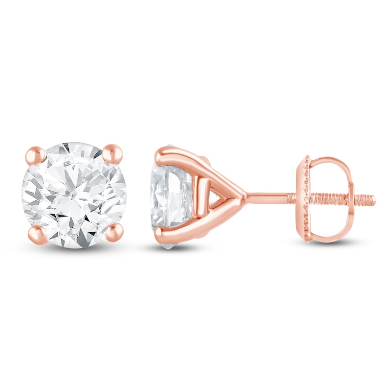 Main Image 1 of Round-Cut Lab-Grown Diamond Solitaire Stud Earrings 4 ct tw 14K Rose Gold (SI2/F)
