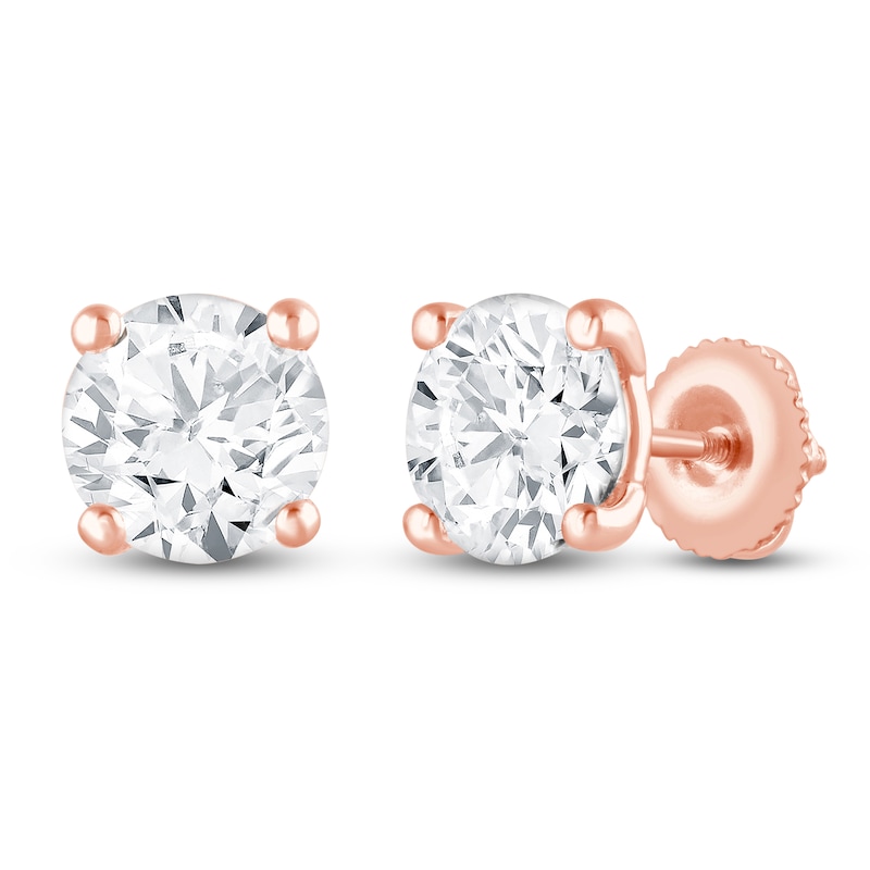 Main Image 2 of Round-Cut Lab-Grown Diamond Solitaire Stud Earrings 4 ct tw 14K Rose Gold (SI2/F)