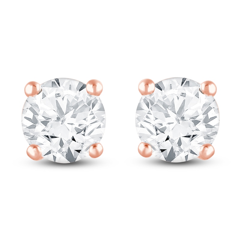 Main Image 3 of Round-Cut Lab-Grown Diamond Solitaire Stud Earrings 4 ct tw 14K Rose Gold (SI2/F)