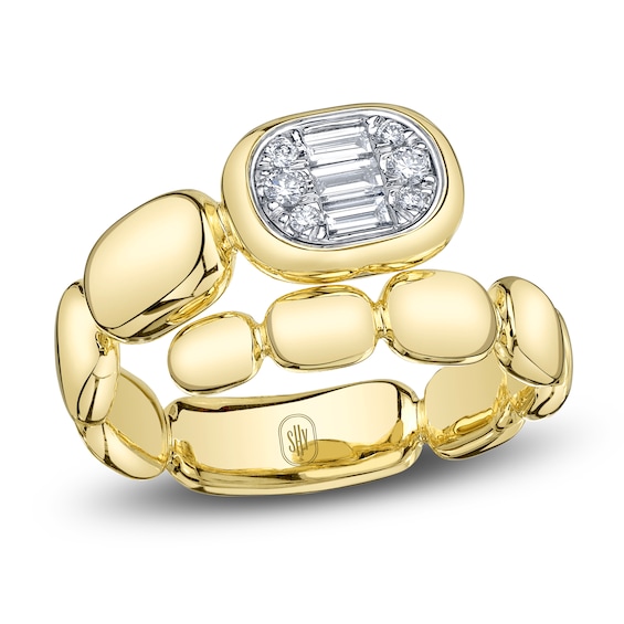 Shy ICON Lumeria Baguette & Round-Cut Multi-Diamond Pillow Link Bypass Ring 1/6 ct tw 14K Yellow Gold B22001031V3