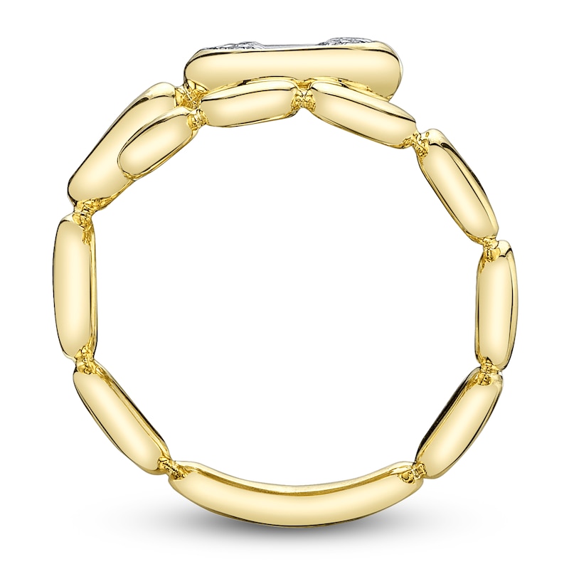 Main Image 2 of Shy ICON Lumeria Baguette & Round-Cut Multi-Diamond Pillow Link Bypass Ring 1/6 ct tw 14K Yellow Gold B22001031V3