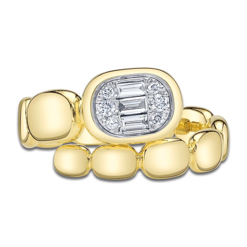 Main Image 3 of Shy ICON Lumeria Baguette & Round-Cut Multi-Diamond Pillow Link Bypass Ring 1/6 ct tw 14K Yellow Gold B22001031V3