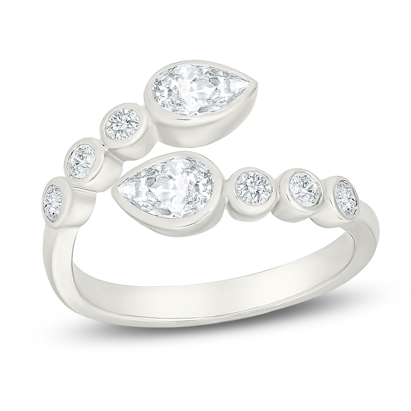 Main Image 1 of Jared Signature Bezel Collection Pear-Shaped & Round-Cut Lab-Grown Diamond Bypass Ring 7/8 ct tw Sterling Silver