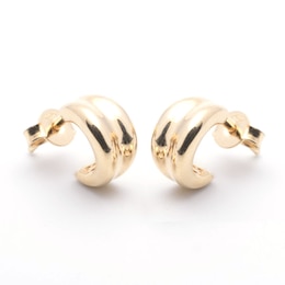 Italia D'Oro Puffed Mini J-Hoop Earrings Solid 10K Yellow Gold