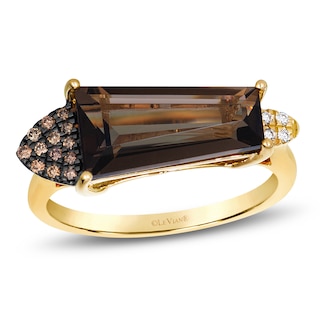 Le Vian Tapered Baguette-Cut Natural Chocolate Quartz Ring 1/15 ct tw Diamonds 14K Honey Gold