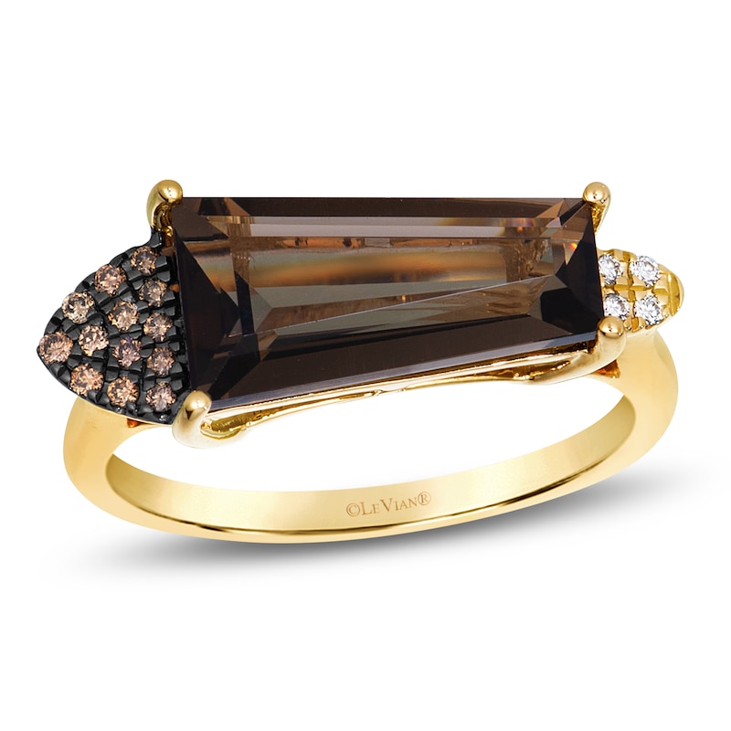 Main Image 1 of Le Vian Tapered Baguette-Cut Natural Chocolate Quartz Ring 1/15 ct tw Diamonds 14K Honey Gold
