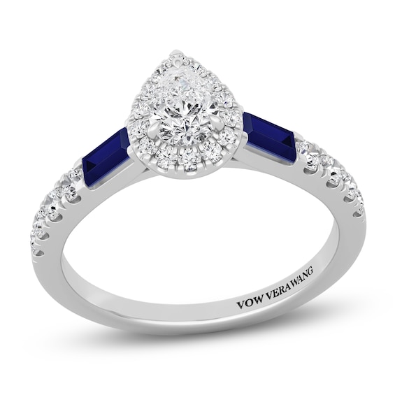 Vera Wang VOW Certified Pear-Shaped Diamond & Natural Blue Sapphire Engagement Ring 5/8 ct tw 14K White Gold
