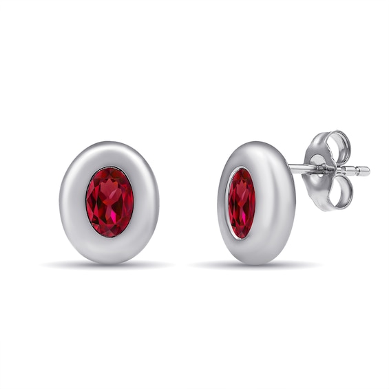 Bezel-Set Oval Birthstone Stud Earrings (1 Stone)