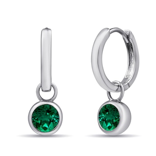 Bezel-Set Round Birthstone Hoop Earrings (1 Stone)