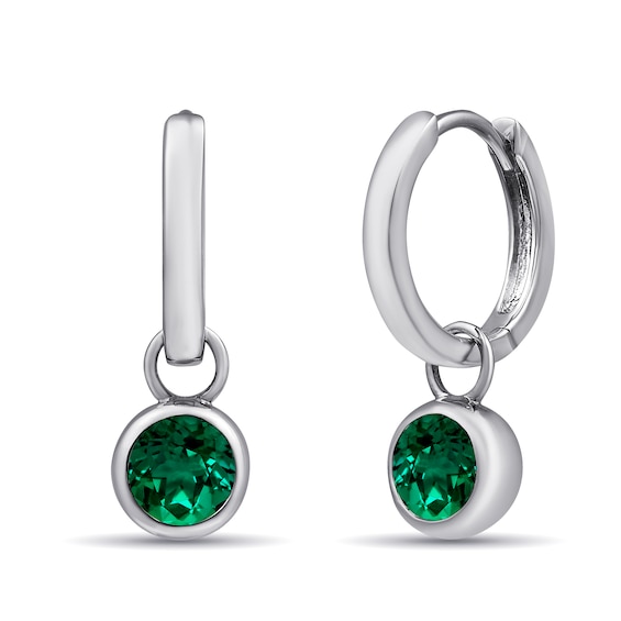 Bezel-Set Round Birthstone Hoop Earrings (1 Stone)