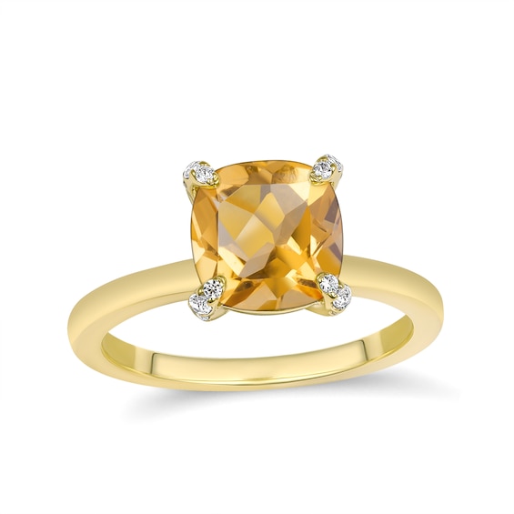Cushion-Cut Birthstone with Lab-Created White Sapphire Ring (1 Stone)