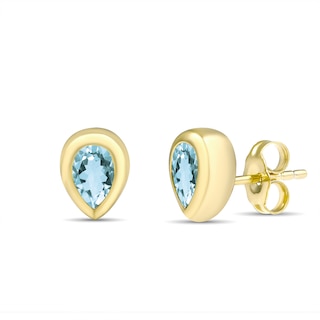 Bezel-Set Pear Birthstone Stud Earrings (1 Stone)