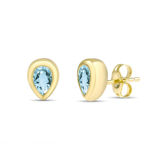 Bezel-Set Pear Birthstone Stud Earrings (1 Stone)