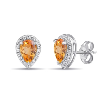 Pear Birthstone with Lab-Created White Sapphire or Lab-Grown Diamond Accent Stud Earrings (1 Stone)