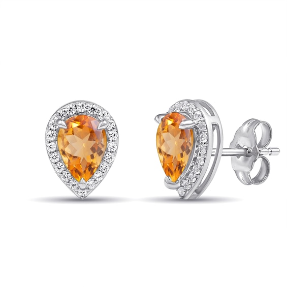Pear Birthstone with Lab-Created White Sapphire or Lab-Grown Diamond Accent Stud Earrings (1 Stone)