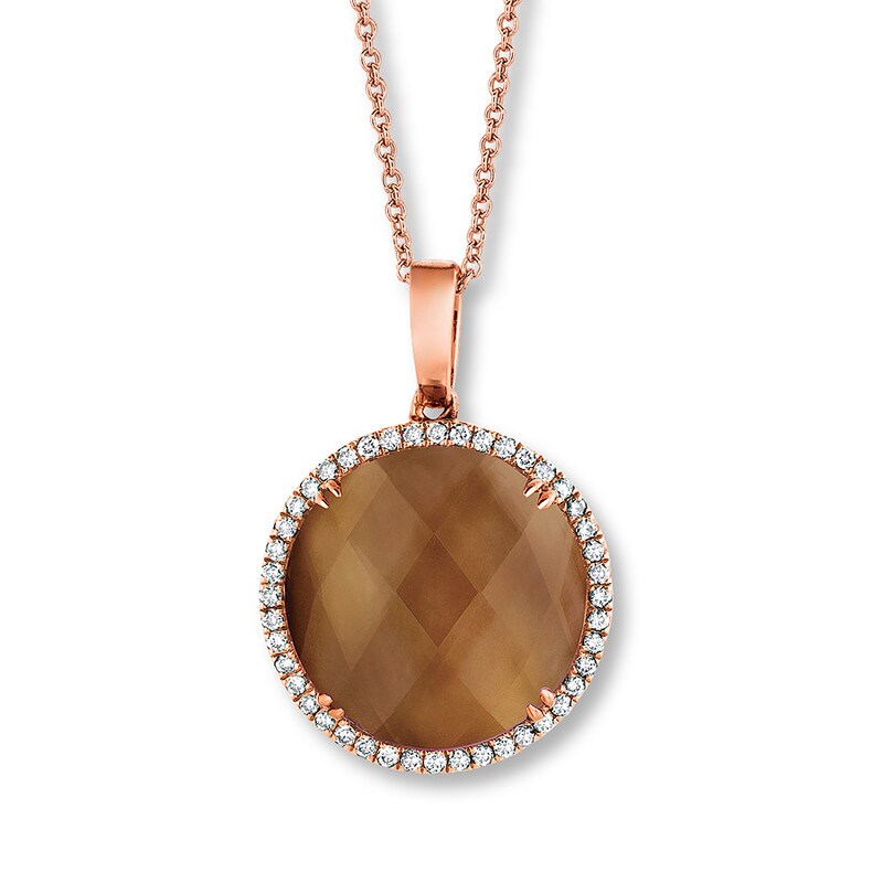 Main Image 1 of Doves Necklace Quartz/Mother-of-Pearl Doublet/14K Rose Gold