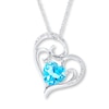 Thumbnail Image 0 of Blue Topaz Heart Necklace Diamond Accents 10K White Gold