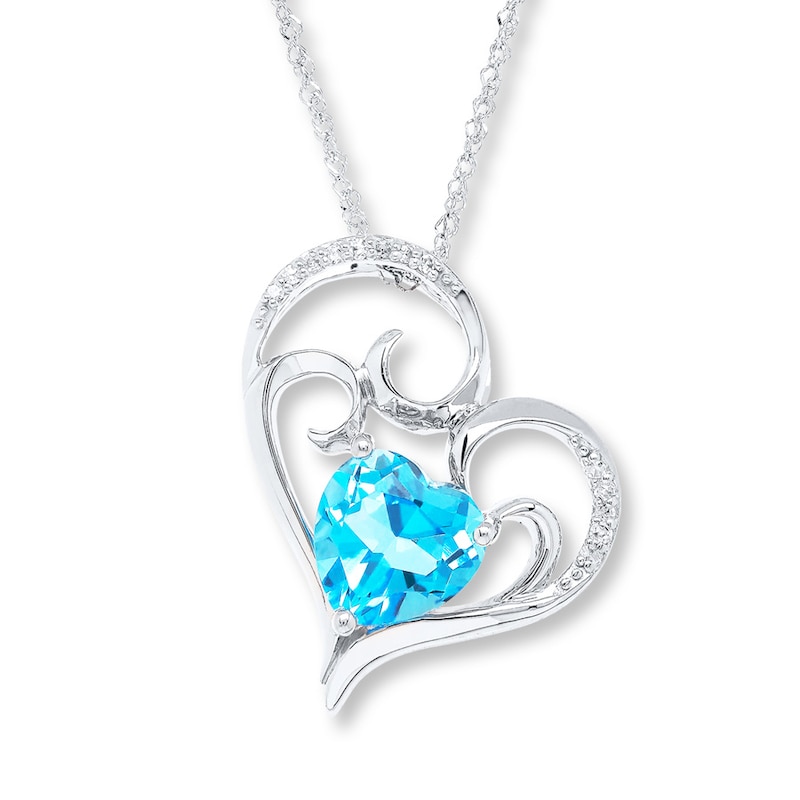 Blue Topaz Heart Necklace Diamond Accents 10K White Gold