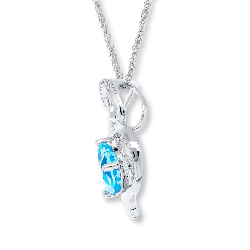 Blue Topaz Heart Necklace Diamond Accents 10K White Gold