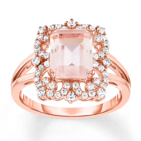 RC7397 Rose Quartz /& White Topaz 925 Sterling Silver Rose Gold Plated Ring Adst
