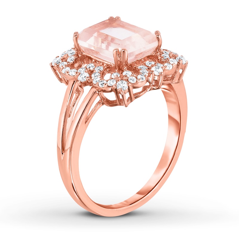 RC7397 Rose Quartz /& White Topaz 925 Sterling Silver Rose Gold Plated Ring Adst