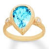 Blue Topaz Ring 1/20 ct tw Diamonds 14K Yellow Gold