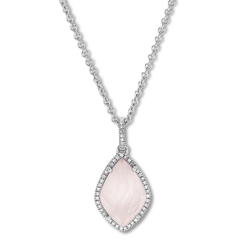 Main Image 1 of Rose Quartz Necklace 1/8 ct tw Diamonds Sterling Silver