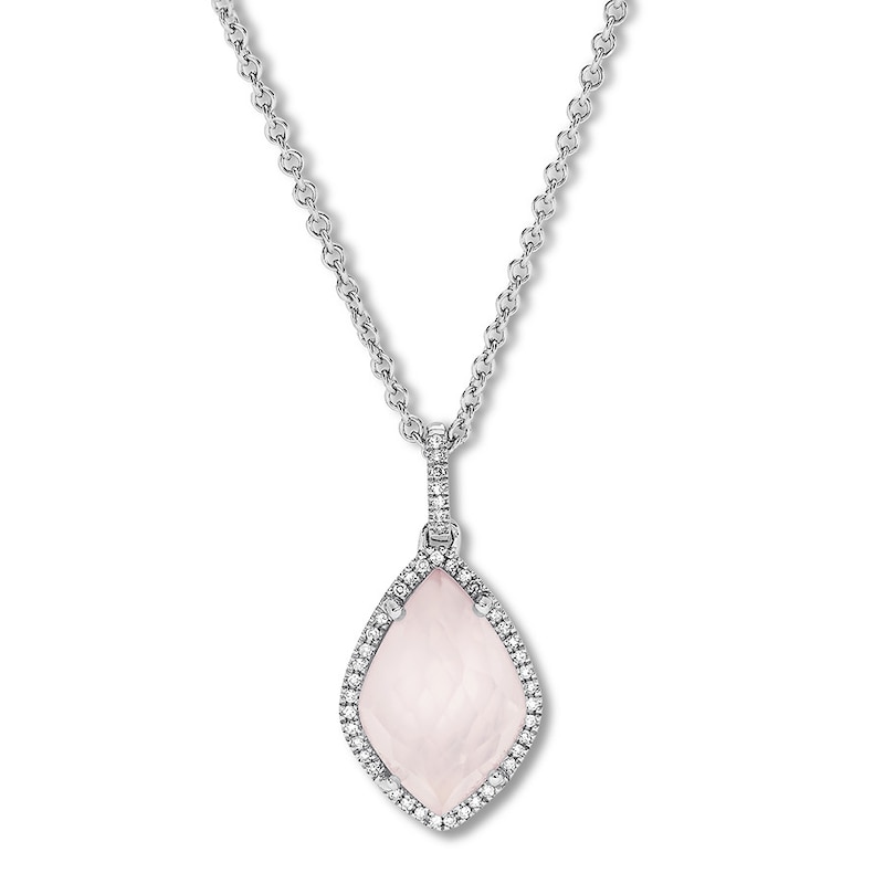 Rose Quartz Necklace 1/8 ct tw Diamonds Sterling Silver