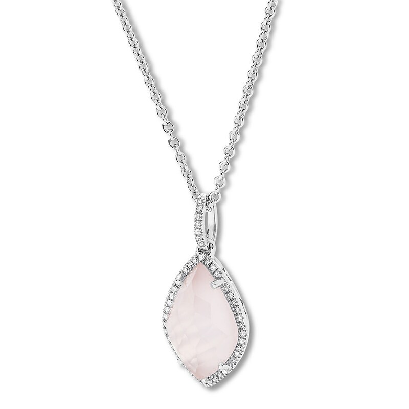 Main Image 2 of Rose Quartz Necklace 1/8 ct tw Diamonds Sterling Silver