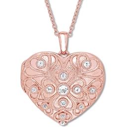 Heart Locket White Topaz Pink Rhodium Sterling Silver