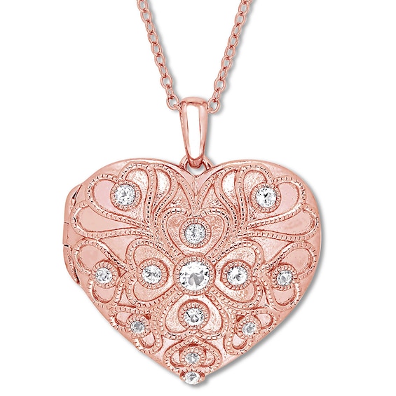 Heart Locket White Topaz Sterling Silver 18K GoldPlated Jared