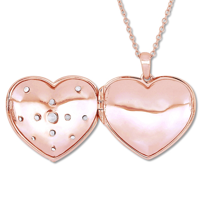 Main Image 2 of Heart Locket White Topaz Pink Rhodium Sterling Silver