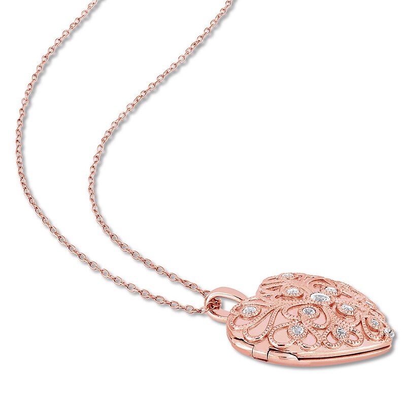 Main Image 3 of Heart Locket White Topaz Pink Rhodium Sterling Silver