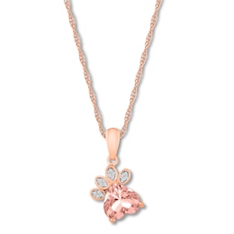 Morganite Paw Print Necklace 1/20 ct tw Diamonds 10K Rose Gold