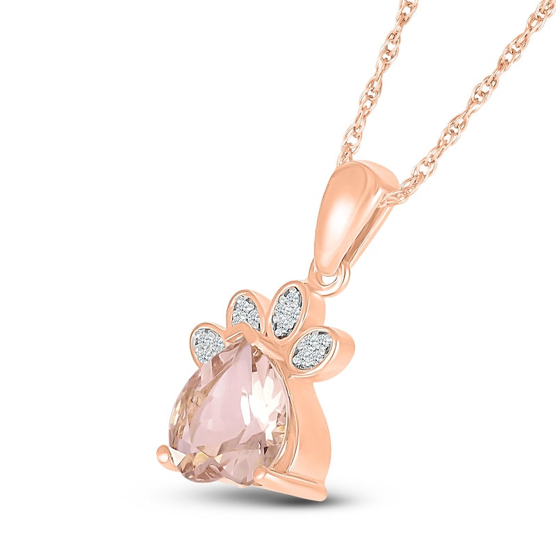 Morganite Paw Print Necklace 1/20 ct tw Diamonds 10K Rose Gold