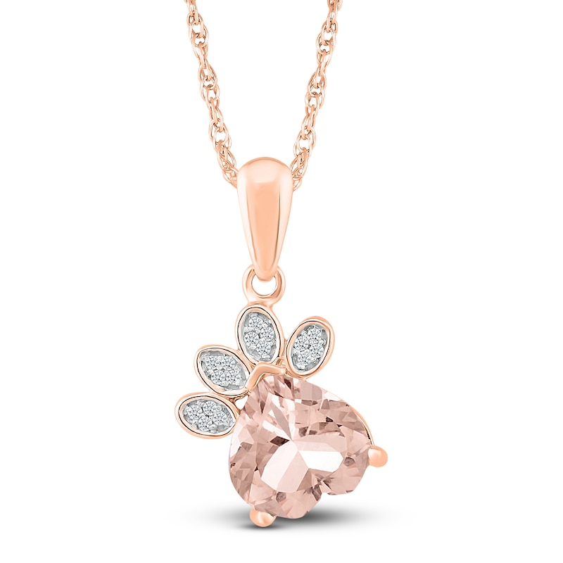Main Image 2 of Morganite Paw Print Necklace 1/20 ct tw Diamonds 10K Rose Gold