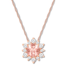 Morganite Necklace White Lab-Created Sapphires 10K Rose Gold