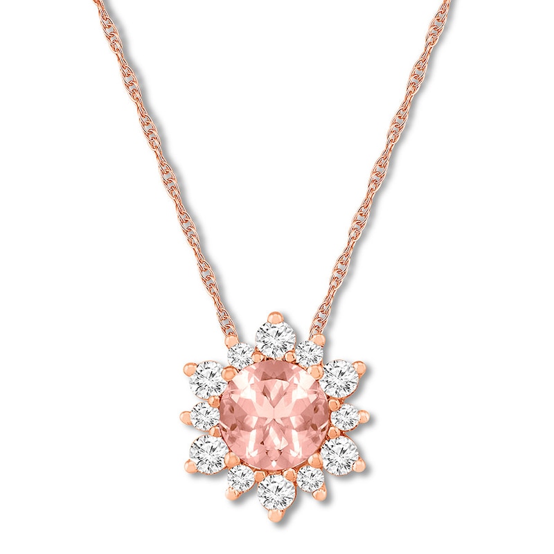 Main Image 1 of Morganite Necklace White Lab-Created Sapphires 10K Rose Gold