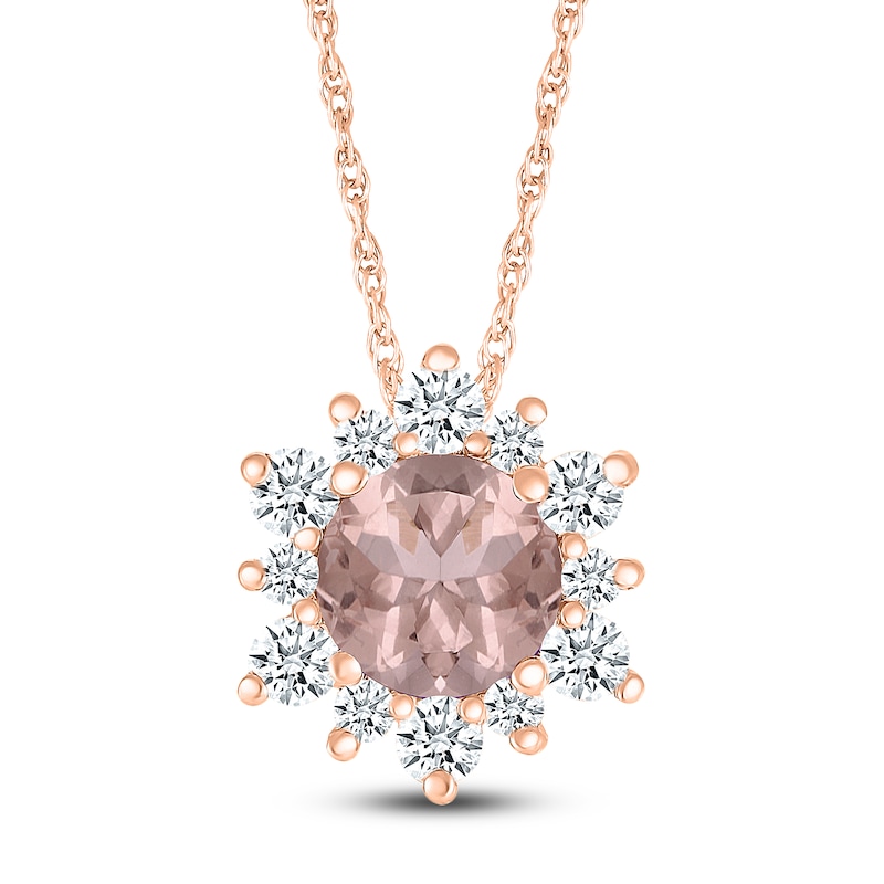Morganite Necklace White Lab-Created Sapphires 10K Rose Gold