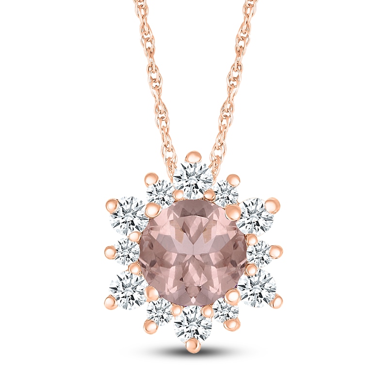 Main Image 2 of Morganite Necklace White Lab-Created Sapphires 10K Rose Gold