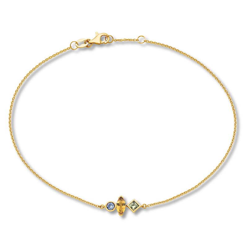 Aquamarine Peridot Citrine Bracelet 10K Yellow Gold