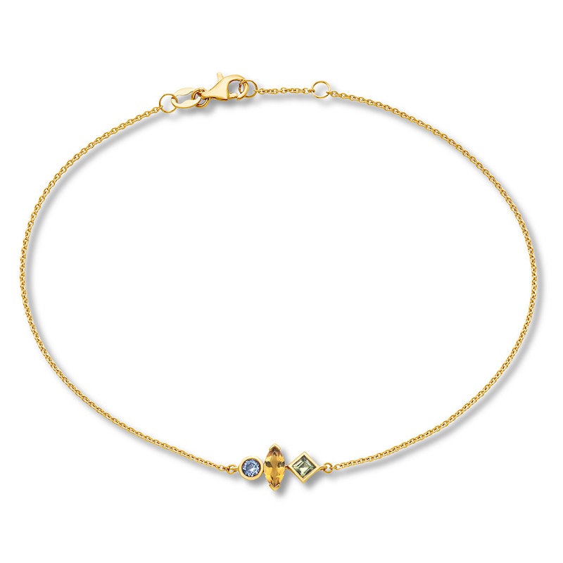 Main Image 1 of Aquamarine Peridot Citrine Bracelet 10K Yellow Gold
