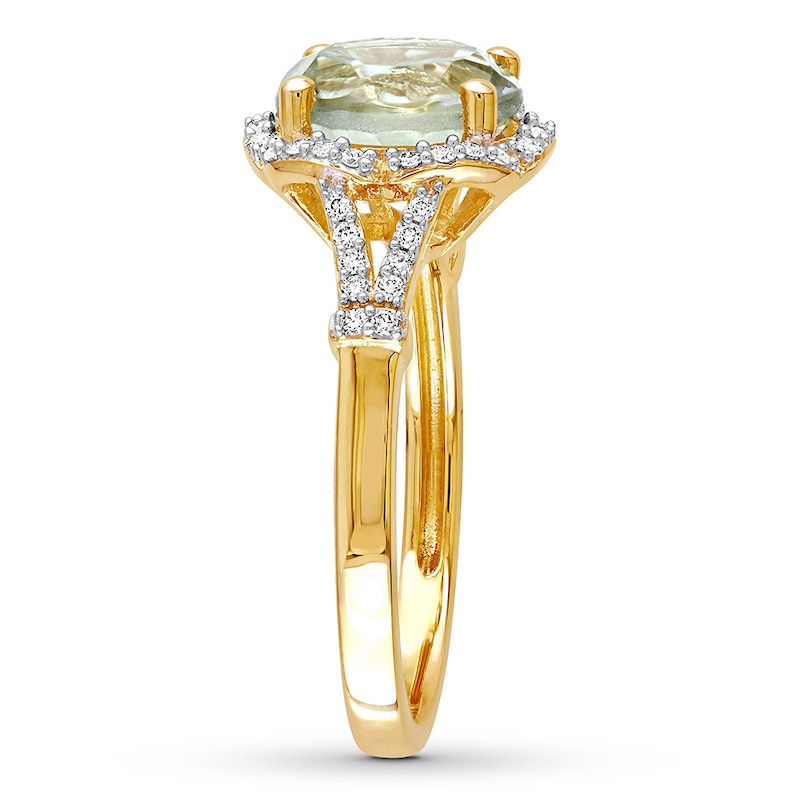 Green Quartz Ring 1/5 ct tw Diamonds 14K Yellow Gold