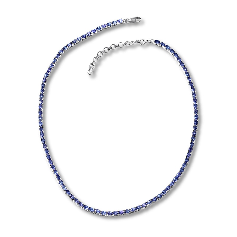 Tanzanite Tennis Necklace Sterling Silver 16.25" Adjustable