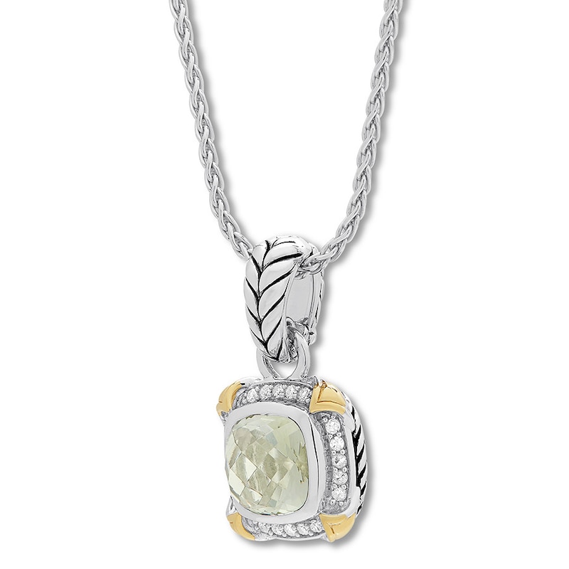 Green Quartz Necklace 1/5 ct tw Diamonds Sterling Silver/14K Yellow Gold